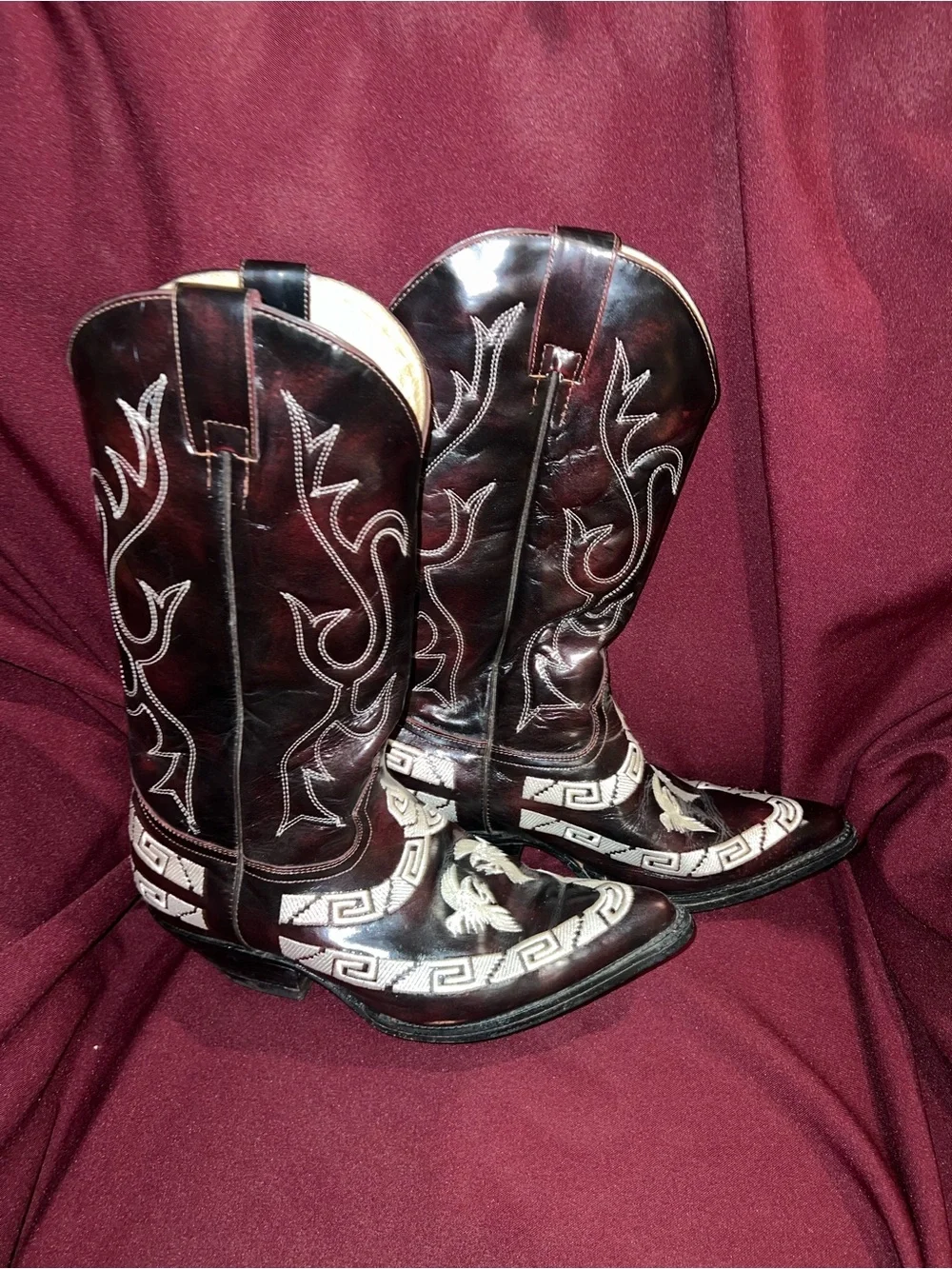 Men’s Dark brown Western Cowboy Boots with White Stitching